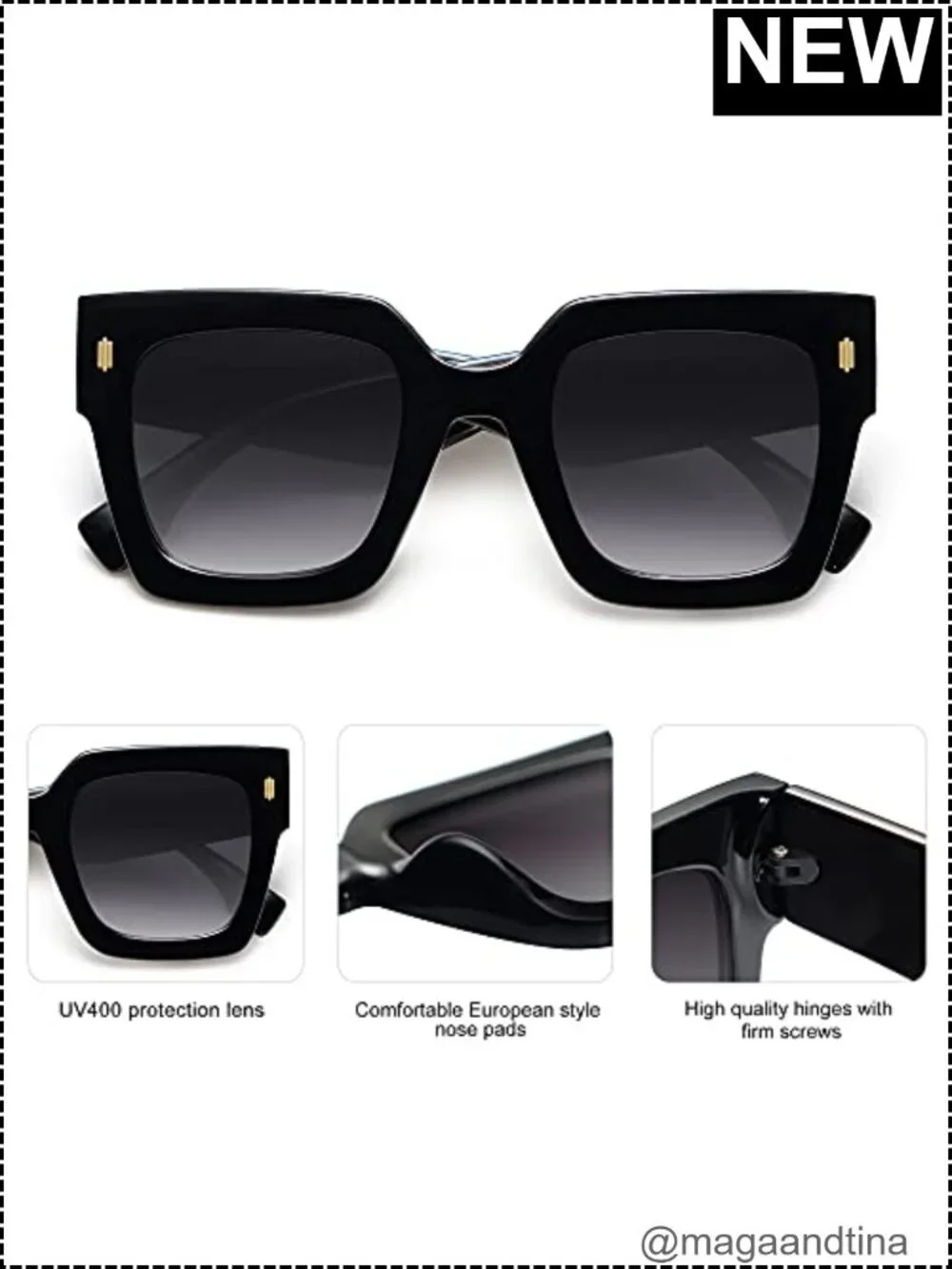 Oversized Square Sunglasses UV400 Protection Plastic Frame